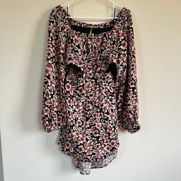 Free People Dresses & Skirts - Free People Boho Jael Cut-Out Floral Mini Long Sleeve Dress Cottagecore MEDIUM